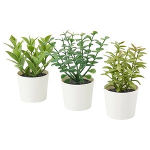 FEJKA Artificial potted plant w pot, set of 3, indoor/outdoor herbs